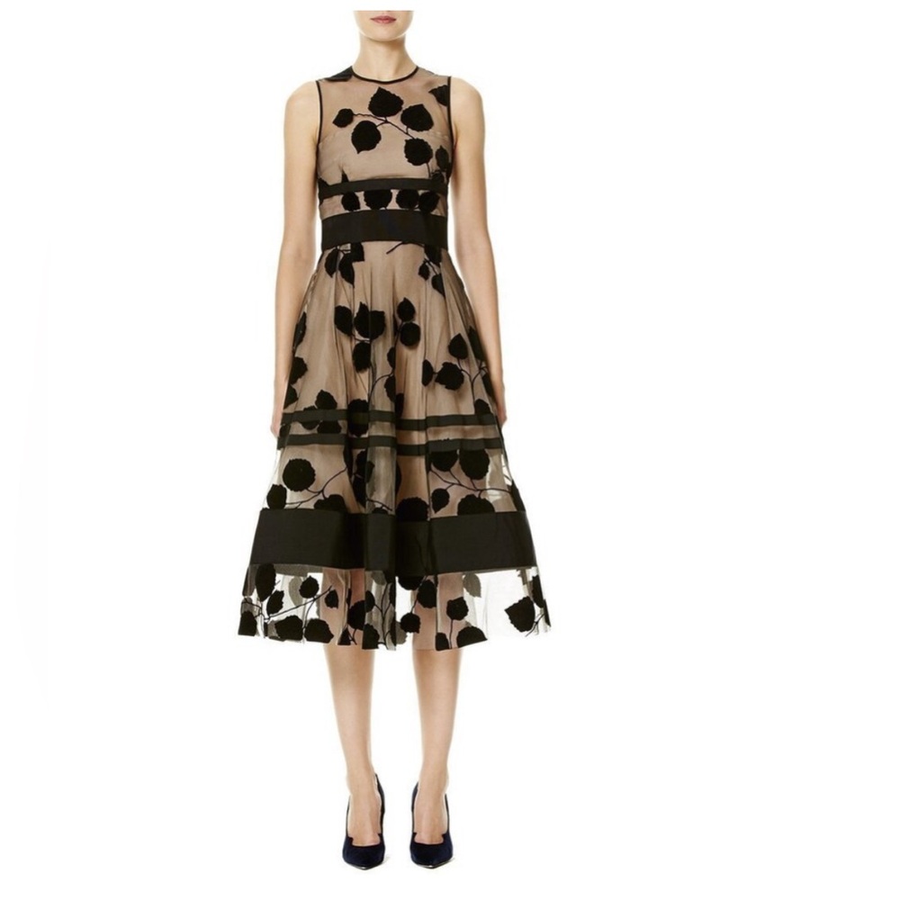 NWOT Carolina Herrera Solid Leaves Block Tulle Cocktail Dress